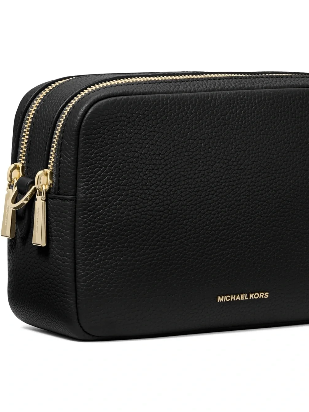 Michael Kors Black Leather Bryant Double Zip Chain Crossbody with Gold - New